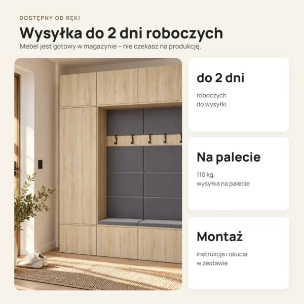 Garderoba do przedpokoju 150 cm: szafa + 2 wieszaki z siedziskami, 238 cm – Dąb Sonoma