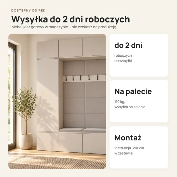 Garderoba do przedpokoju 150 cm: szafa + 2 wieszaki z siedziskami, 238 cm – Kaszmir