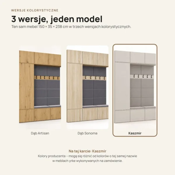 Garderoba do przedpokoju 150 cm: szafa + 2 wieszaki z siedziskami, 238 cm – Kaszmir