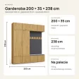 Garderoba do przedpokoju 200 cm: 2 szafy + 2 wieszaki z siedziskami, 238 cm – Dąb Artisan