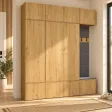 Garderoba do przedpokoju 200 cm: 3 szafy + wieszak z siedziskiem, 238 cm – Dąb Artisan