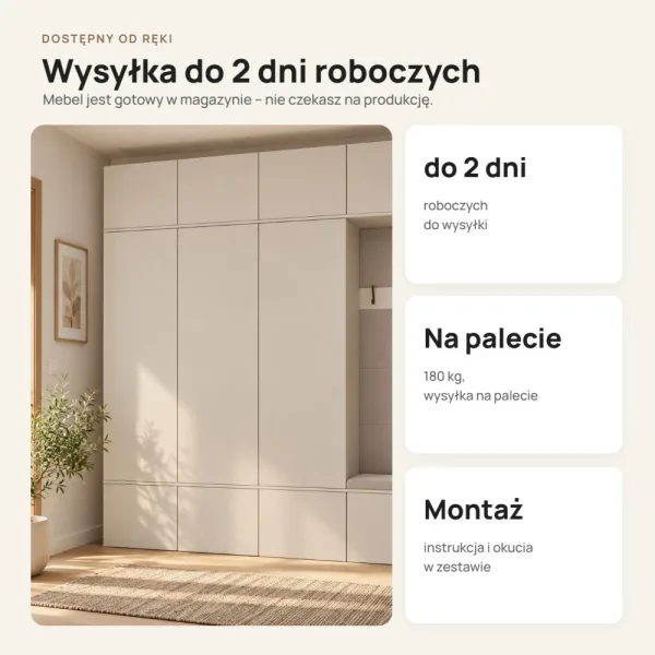 Garderoba do przedpokoju 200 cm: 3 szafy + wieszak z siedziskiem, 238 cm – Kaszmir