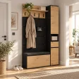 Garderoba do przedpokoju 110 cm z siedziskiem, tapicerowanymi panelami i szafką na buty – Dąb Artisan / Czarny