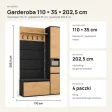 Garderoba do przedpokoju 110 cm z siedziskiem, tapicerowanymi panelami i szafką na buty – Dąb Artisan / Czarny