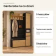 Garderoba do przedpokoju 110 cm z siedziskiem, tapicerowanymi panelami i szafką na buty – Dąb Artisan / Czarny