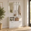 Garderoba do przedpokoju 85 cm z lustrem, wieszakami i szafką na buty, 180 cm – Biały