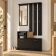 Garderoba do przedpokoju 85 cm z lustrem, wieszakami i szafką na buty, 180 cm – Czarny