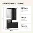 Garderoba do przedpokoju 85 cm z lustrem, wieszakami i szafką na buty, 180 cm – Czarny