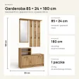 Garderoba do przedpokoju 85 cm z lustrem, wieszakami i szafką na buty, 180 cm – Dąb Artisan