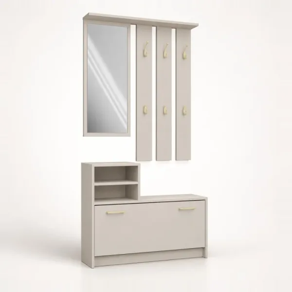 Garderoba do przedpokoju 85 cm z lustrem, wieszakami i szafką na buty, 180 cm – Kaszmir
