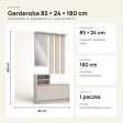 Garderoba do przedpokoju 85 cm z lustrem, wieszakami i szafką na buty, 180 cm – Kaszmir