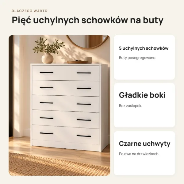 Szafka na buty 74 cm z 5 uchylnymi drzwiczkami – Biały