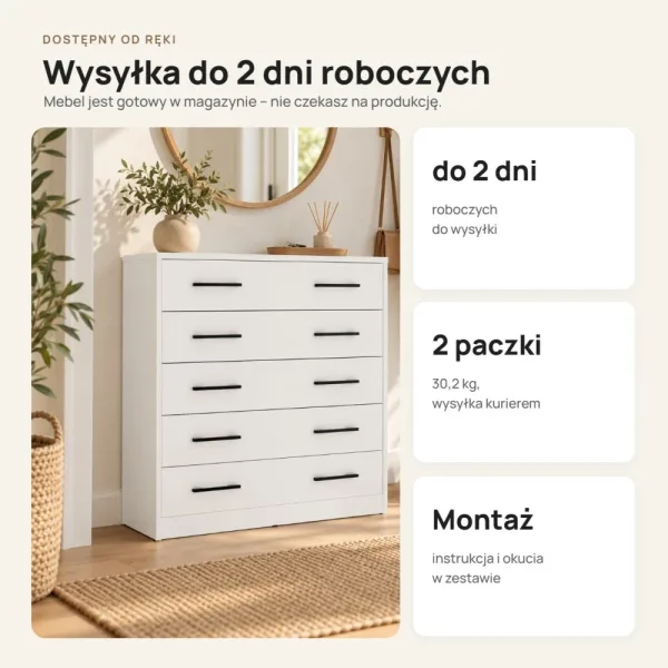 Szafka na buty 74 cm z 5 uchylnymi drzwiczkami – Biały