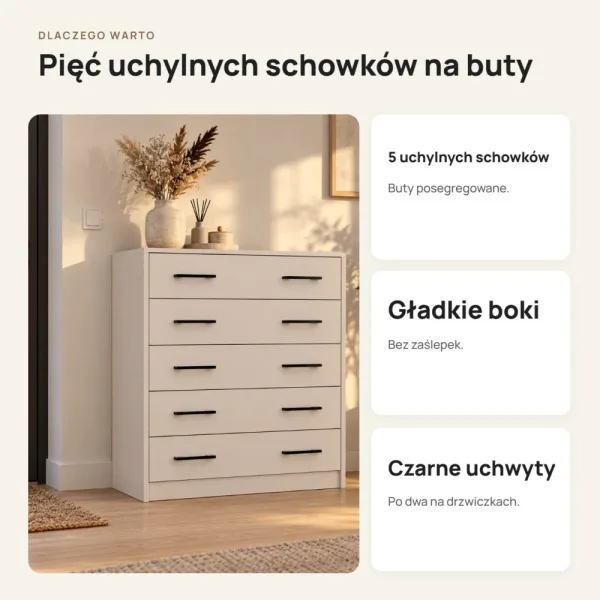 Szafka na buty 74 cm z 5 uchylnymi drzwiczkami – Kaszmir