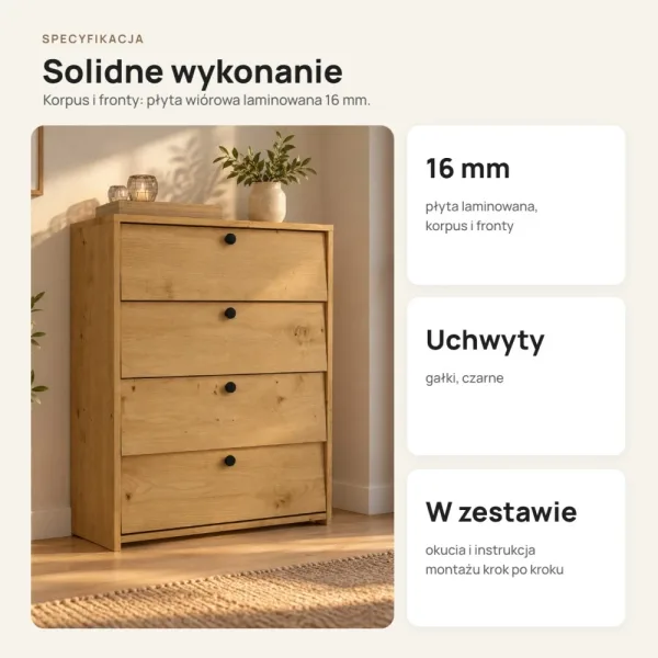 Szafka na buty 66 cm z 4 uchylnymi drzwiczkami – Dąb Artisan