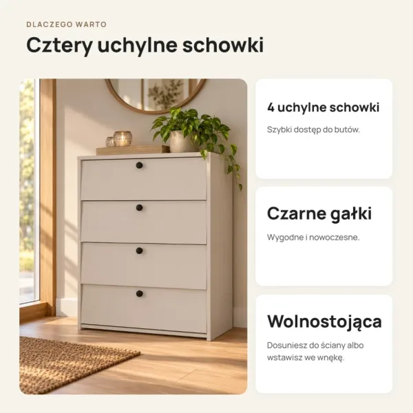 Szafka na buty 66 cm z 4 uchylnymi drzwiczkami – Kaszmir