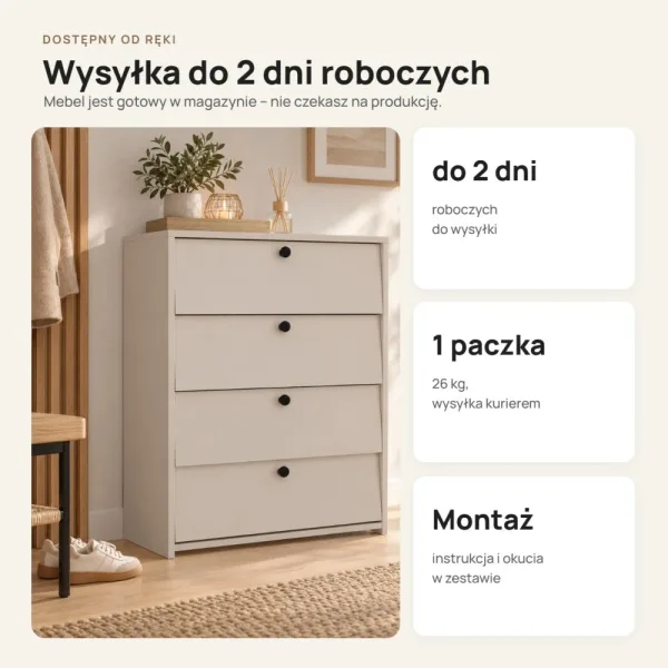 Szafka na buty 66 cm z 4 uchylnymi drzwiczkami – Kaszmir