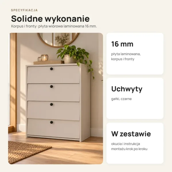 Szafka na buty 66 cm z 4 uchylnymi drzwiczkami – Kaszmir