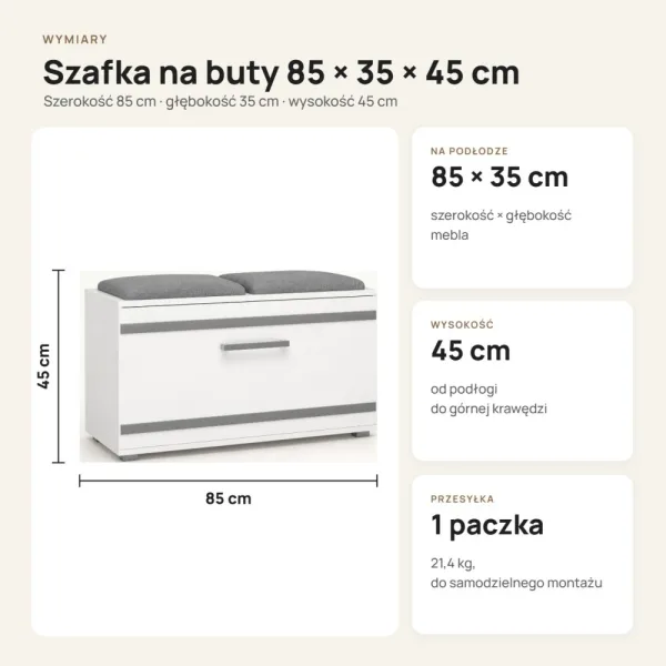 Szafka na buty 85 cm z siedziskiem – Biały