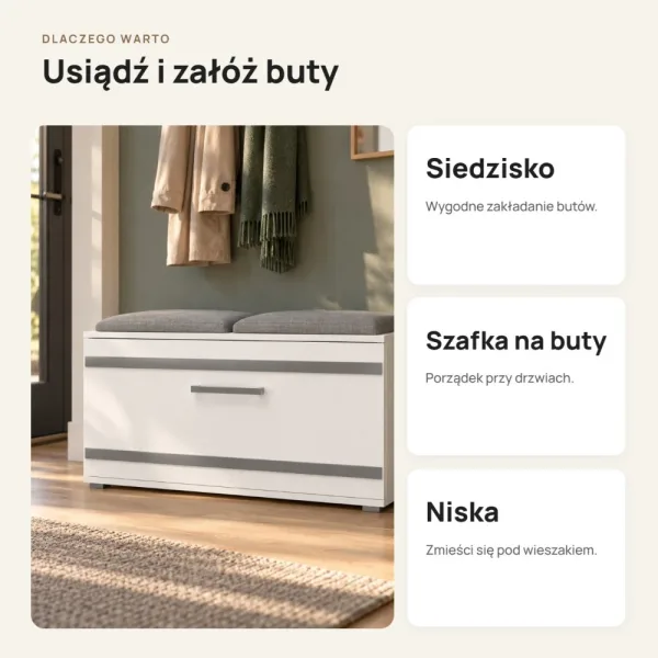 Szafka na buty 85 cm z siedziskiem – Biały