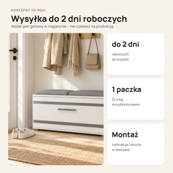 Szafka na buty 85 cm z siedziskiem – Biały