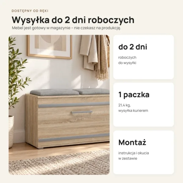 Szafka na buty 85 cm z siedziskiem – Dąb Sonoma
