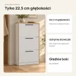 Wąska szafka na buty 60 cm z 3 uchylnymi drzwiczkami, 22,5 cm głębokości – Biały, obrzeża w dekorze dębu