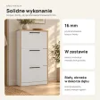 Wąska szafka na buty 60 cm z 3 uchylnymi drzwiczkami, 22,5 cm głębokości – Biały, obrzeża w dekorze dębu