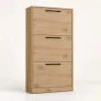 Wąska szafka na buty 60 cm z 3 uchylnymi drzwiczkami, 22,5 cm głębokości – Dąb Artisan