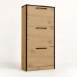 Wąska szafka na buty 60 cm z 3 uchylnymi drzwiczkami, 22,5 cm głębokości – Dąb Artisan, czarne obrzeża
