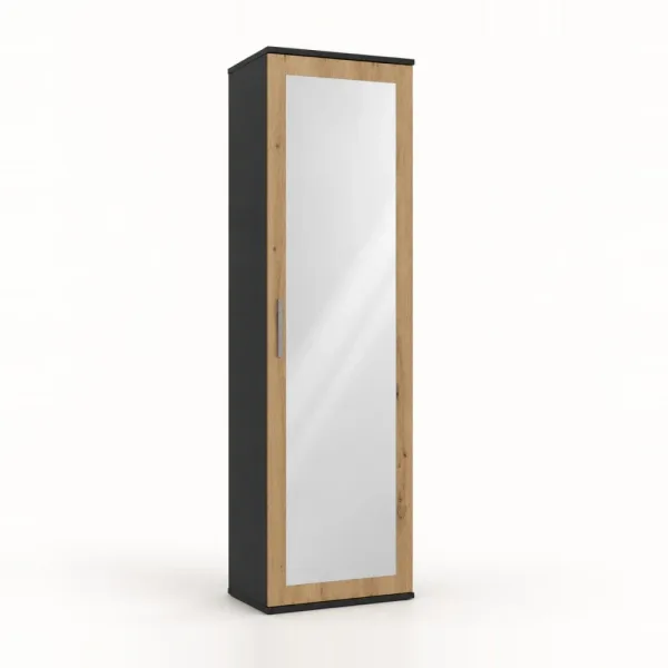 Szafa do przedpokoju 50 cm z lustrem, 180 cm – Antracyt / Dąb Artisan