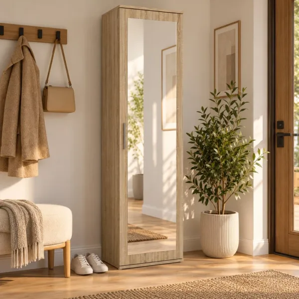 Szafa do przedpokoju 50 cm z lustrem, 180 cm – Dąb Sonoma