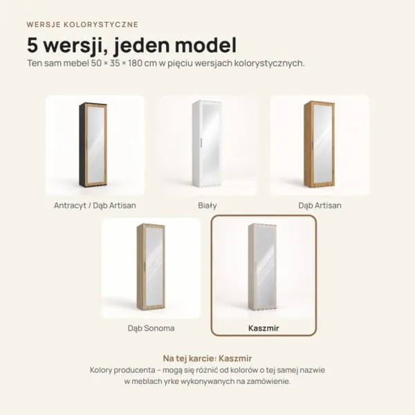 Szafa do przedpokoju 50 cm z lustrem, 180 cm – Kaszmir