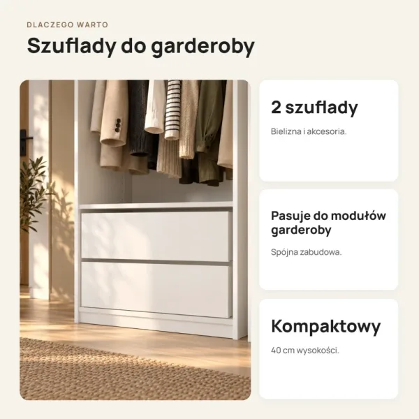 Moduł z 2 szufladami do otwartej garderoby – Biały