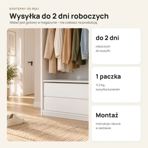 Moduł z 2 szufladami do otwartej garderoby – Biały