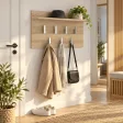 Wieszak ścienny 70 cm z półką i 7 haczykami – Dąb Sonoma
