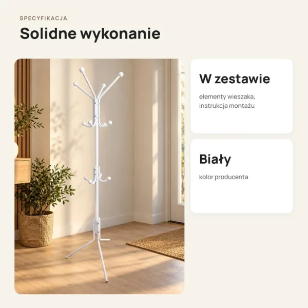 Metalowy wieszak stojący z 12 haczykami, 182 cm – Biały