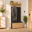 Garderoba do przedpokoju 80 cm z siedziskiem, panelami i szafką na buty – Dąb Artisan / Czarny