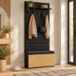 Garderoba do przedpokoju 80 cm z siedziskiem, panelami i szafką na buty – Czarny / Dąb Artisan