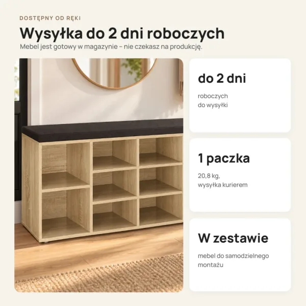 Szafka na buty 104 cm z siedziskiem i 13 przegródkami – Dąb Sonoma / Ciemny brąz