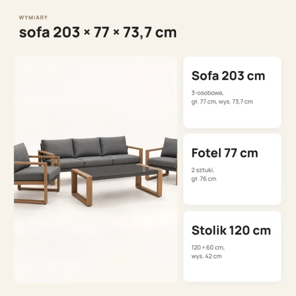 Zestaw mebli ogrodowych: sofa 3-osobowa, 2 fotele i stolik – Antracyt / Brązowy