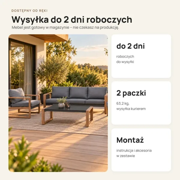 Zestaw mebli ogrodowych: sofa 3-osobowa, 2 fotele i stolik – Antracyt / Brązowy