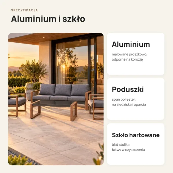 Zestaw mebli ogrodowych: sofa 3-osobowa, 2 fotele i stolik – Antracyt / Brązowy