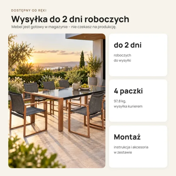 Zestaw ogrodowy jadalniany: stół 220 cm i 8 foteli – Antracyt / Brązowy