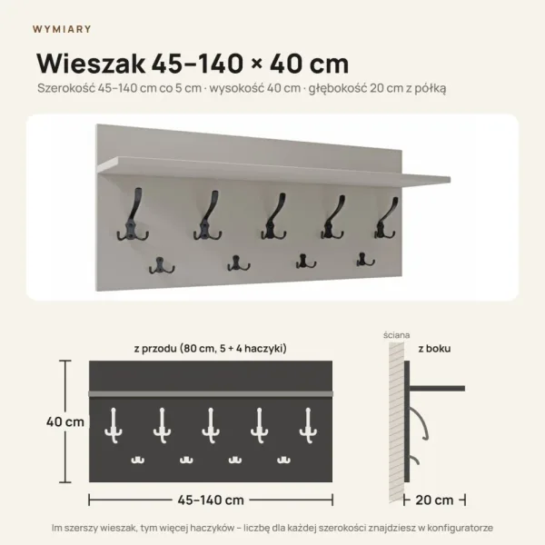 Wieszak ścienny - Szary - Na ubrania