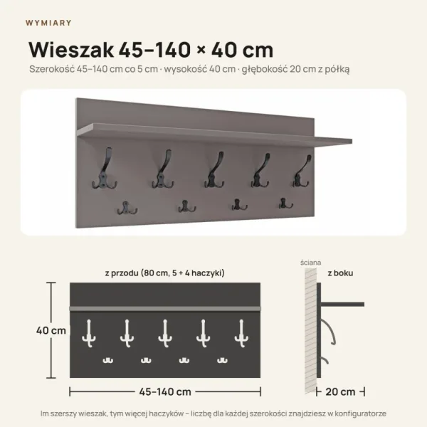 Wieszak ścienny - Grafit - Na ubrania