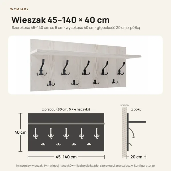Wieszak ścienny - Sosna - Na ubrania