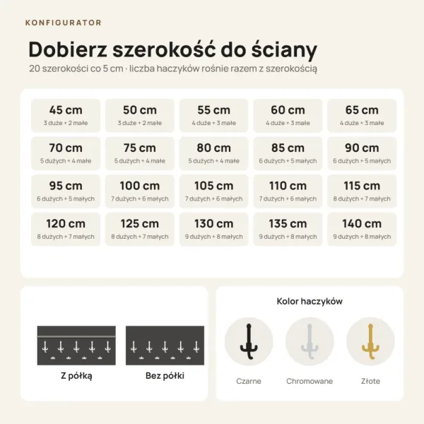 Wieszak ścienny - Dąb Złoty - Na ubrania