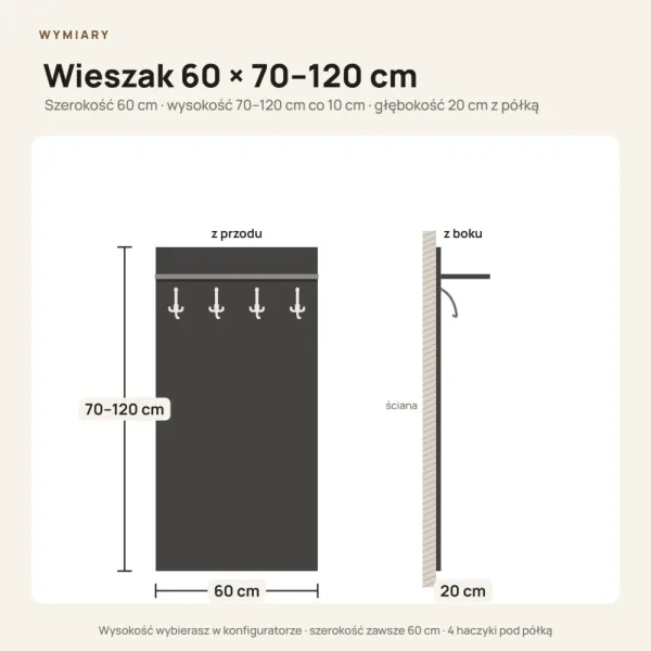 Wieszak ścienny pionowy - Sosna - Na ubrania
