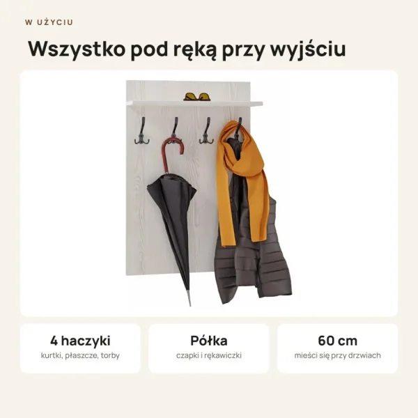 Wieszak ścienny pionowy - Sosna - Na ubrania